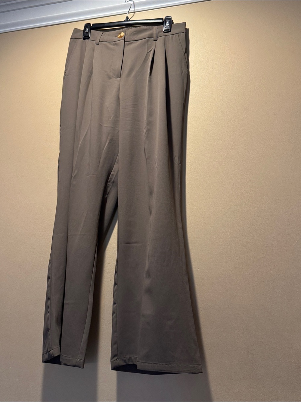 Wide-Leg Women's Pants in Taupe — Tailored Pleat Front